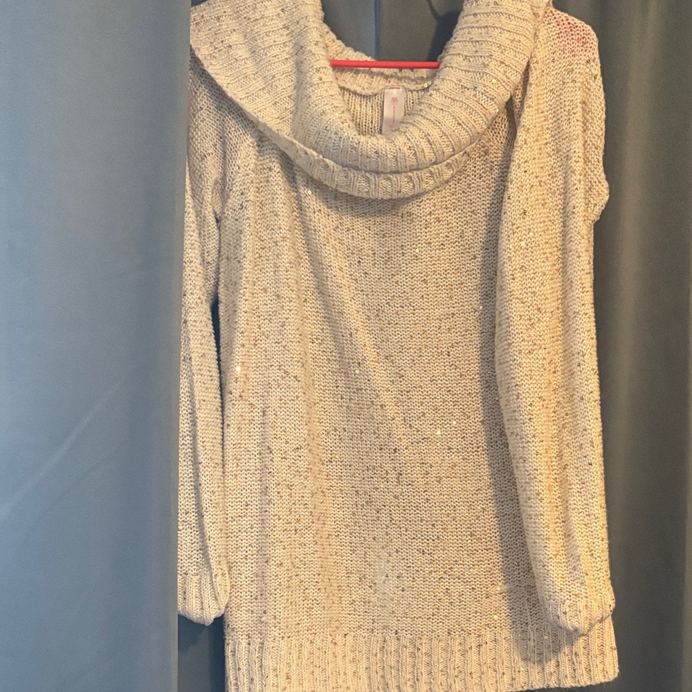 No Boundaries Speckled Cream Cowl Neck Sweater